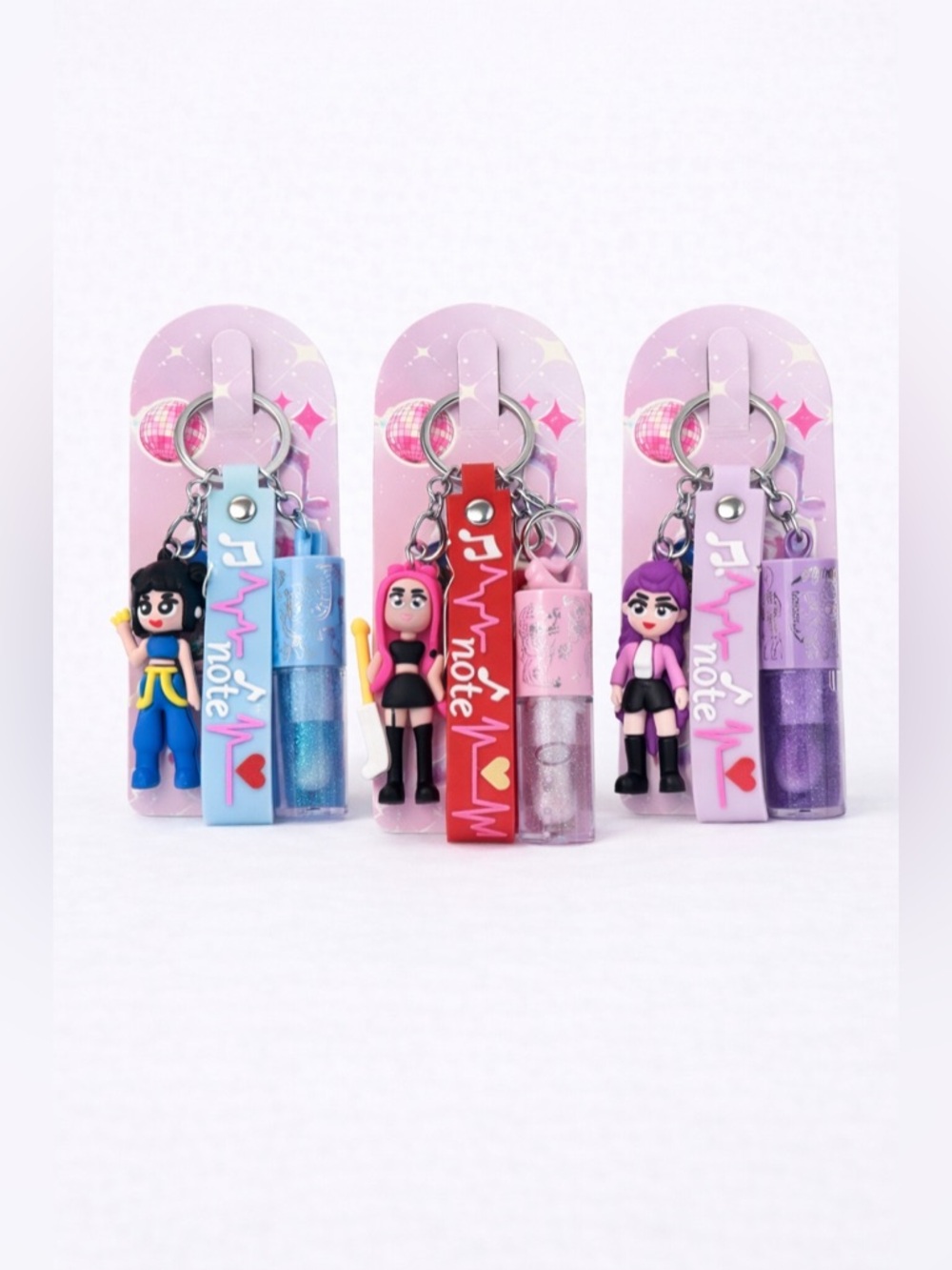 KPOP Keychain Lip Gloss Set – Mixed Colors 3 Pack Cute Charm Glosses New